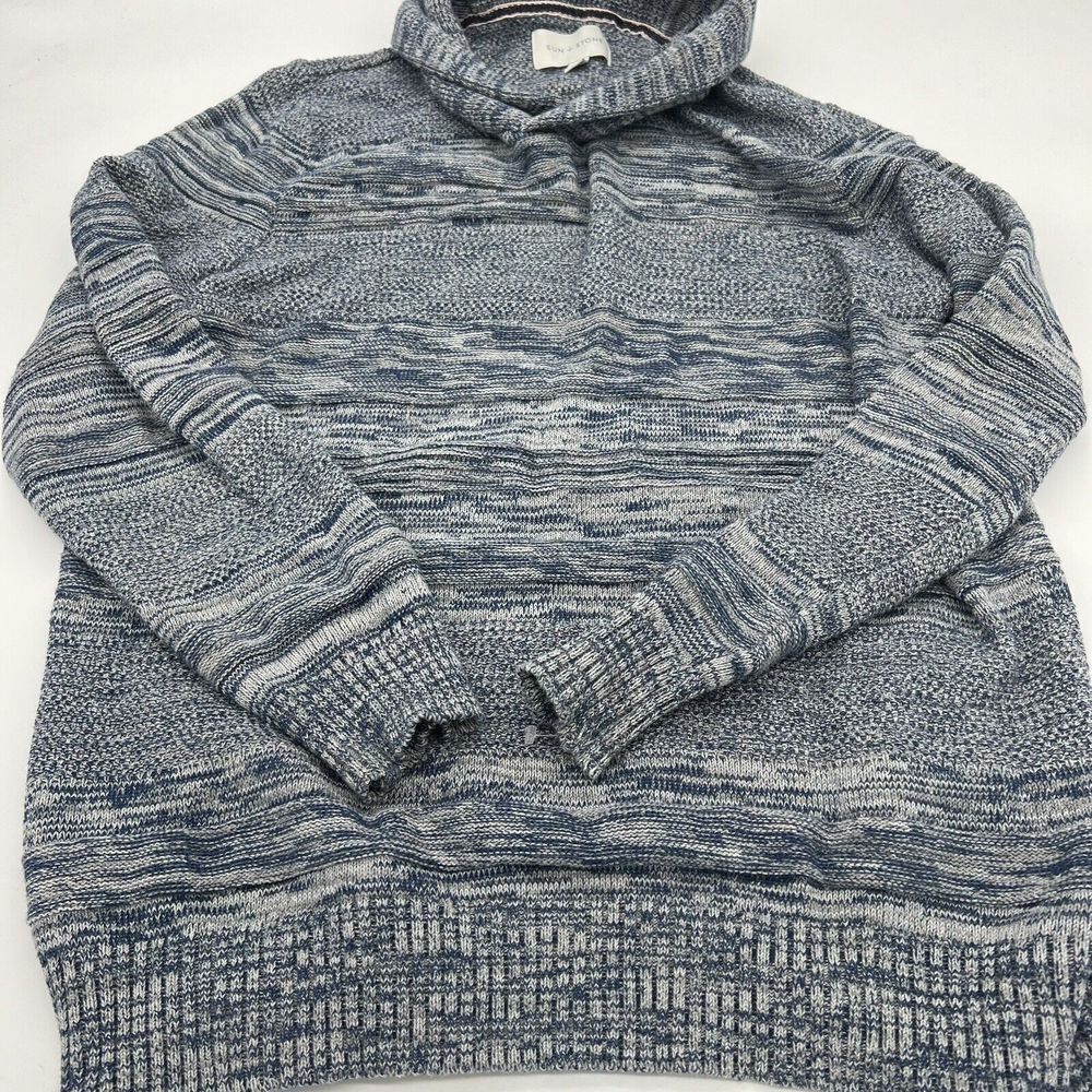 Sun + Stone Blue Gray Knit Long Sleeve Shawl Collar Sweater Mens sz XL